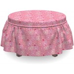 Lunarable Pig Ottoman Cover Funny Snouts Animal Portraits 2 Piece Slipcover Set with Ruffle Skirt for Square Round Cube Footstool Decorative Home Accent Standard Size Pink Pale Pink