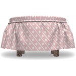 Lunarable Pink Ottoman Cover Diagonal Lines and Polka Dots 2 Piece Slipcover Set with Ruffle Skirt for Square Round Cube Footstool Decorative Home Accent Standard Size Pale Pink White