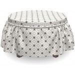 Lunarable Polka Dot Ottoman Cover Ornate Sun Motif 2 Piece Slipcover Set with Ruffle Skirt for Square Round Cube Footstool Decorative Home Accent Standard Size Black Grey and Ivory