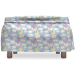 Lunarable Rainbow Ottoman Cover Unicorns on The Sky 2 Piece Slipcover Set with Ruffle Skirt for Square Round Cube Footstool Decorative Home Accent Standard Size Multicolor