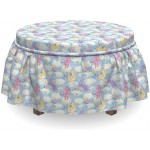 Lunarable Rainbow Ottoman Cover Unicorns on The Sky 2 Piece Slipcover Set with Ruffle Skirt for Square Round Cube Footstool Decorative Home Accent Standard Size Multicolor