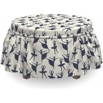 Lunarable Retro Ottoman Cover Naive Ballerinas 2 Piece Slipcover Set with Ruffle Skirt for Square Round Cube Footstool Decorative Home Accent Standard Size Dark Blue and Eggshell