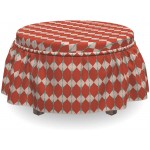Lunarable Retro Ottoman Cover Sixties Vintage Mosaic Tile 2 Piece Slipcover Set with Ruffle Skirt for Square Round Cube Footstool Decorative Home Accent Standard Size Ruby Dried Rose and Turquoise