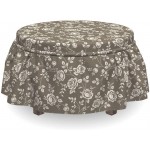 Lunarable Rose Ottoman Cover Branching Twigs Ornamental 2 Piece Slipcover Set with Ruffle Skirt for Square Round Cube Footstool Decorative Home Accent Standard Size Dark Taupe White