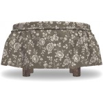 Lunarable Rose Ottoman Cover Branching Twigs Ornamental 2 Piece Slipcover Set with Ruffle Skirt for Square Round Cube Footstool Decorative Home Accent Standard Size Dark Taupe White