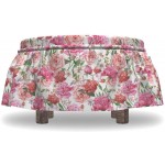 Lunarable Roses Ottoman Cover Gentle Summertime Peonies 2 Piece Slipcover Set with Ruffle Skirt for Square Round Cube Footstool Decorative Home Accent Standard Size Multicolor