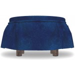 Lunarable Royal Blue Ottoman Cover Traditional Classic Line 2 Piece Slipcover Set with Ruffle Skirt for Square Round Cube Footstool Decorative Home Accent Standard Size Navy Blue