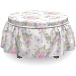 Lunarable Shabby Flora Ottoman Cover Flower Bud Butterflies 2 Piece Slipcover Set with Ruffle Skirt for Square Round Cube Footstool Decorative Home Accent Standard Size Pale Pink Peach and Purple