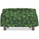 Lunarable Shamrock Ottoman Cover St Patrick's Day Holiday 2 Piece Slipcover Set with Ruffle Skirt for Square Round Cube Footstool Decorative Home Accent Standard Size Dark Green Marigold