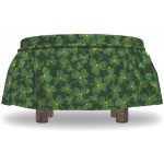 Lunarable Shamrock Ottoman Cover St Patrick's Day Holiday 2 Piece Slipcover Set with Ruffle Skirt for Square Round Cube Footstool Decorative Home Accent Standard Size Dark Green Marigold