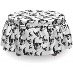 Lunarable Skull Ottoman Cover Cartoon Skeleton Heads 2 Piece Slipcover Set with Ruffle Skirt for Square Round Cube Footstool Decorative Home Accent Standard Size Black White