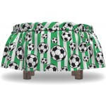 Lunarable Soccer Ottoman Cover Stripes Outdoor Sports Theme 2 Piece Slipcover Set with Ruffle Skirt for Square Round Cube Footstool Decorative Home Accent Standard Size White Black and Green