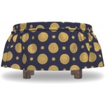 Lunarable Sun and Moon Ottoman Cover Tribal Style Stars 2 Piece Slipcover Set with Ruffle Skirt for Square Round Cube Footstool Decorative Home Accent Standard Size Navy Blue Sand Brown