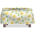 Lunarable Sun Ottoman Cover Cheerful Spring Fresh Leaves 2 Piece Slipcover Set with Ruffle Skirt for Square Round Cube Footstool Decorative Home Accent Standard Size Lime Green Yellow Red