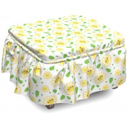 Lunarable Sun Ottoman Cover Cheerful Spring Fresh Leaves 2 Piece Slipcover Set with Ruffle Skirt for Square Round Cube Footstool Decorative Home Accent Standard Size Lime Green Yellow Red