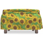 Lunarable Sunflower Ottoman Cover Bunch of Flowers Petals 2 Piece Slipcover Set with Ruffle Skirt for Square Round Cube Footstool Decorative Home Accent Standard Size Yellow Brown Green