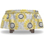 Lunarable Sunflower Ottoman Cover Stripe Petal Summer Bloom 2 Piece Slipcover Set with Ruffle Skirt for Square Round Cube Footstool Decorative Home Accent Standard Size Yellow Black Grey