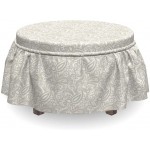 Lunarable Traditional Ottoman Cover Middle Eastern Paisleys 2 Piece Slipcover Set with Ruffle Skirt for Square Round Cube Footstool Decorative Home Accent Standard Size Warm Taupe White
