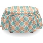 Lunarable Tribal Ottoman Cover Boho Diamond Shape 2 Piece Slipcover Set with Ruffle Skirt for Square Round Cube Footstool Decorative Home Accent Standard Size Turquoise Orange Brown