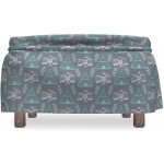 Lunarable Tribal Ottoman Cover Doodle Teepee Form 2 Piece Slipcover Set with Ruffle Skirt for Square Round Cube Footstool Decorative Home Accent Standard Size Charcoal Grey Turquoise White