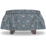 Lunarable Tribal Ottoman Cover Doodle Teepee Form 2 Piece Slipcover Set with Ruffle Skirt for Square Round Cube Footstool Decorative Home Accent Standard Size Charcoal Grey Turquoise White