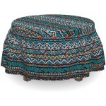 Lunarable Tribal Ottoman Cover Indigenous Style 2 Piece Slipcover Set with Ruffle Skirt for Square Round Cube Footstool Decorative Home Accent Standard Size Multicolor