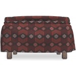 Lunarable Tribal Ottoman Cover Vintage Zigzag Line 2 Piece Slipcover Set with Ruffle Skirt for Square Round Cube Footstool Decorative Home Accent Standard Size Burgundy Burnt Sienna Grey