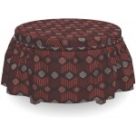 Lunarable Tribal Ottoman Cover Vintage Zigzag Line 2 Piece Slipcover Set with Ruffle Skirt for Square Round Cube Footstool Decorative Home Accent Standard Size Burgundy Burnt Sienna Grey