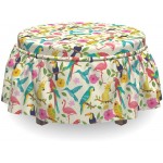 Lunarable Tropical Ottoman Cover Parrots Flowers Flamingos 2 Piece Slipcover Set with Ruffle Skirt for Square Round Cube Footstool Decorative Home Accent Standard Size Multicolor
