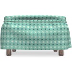 Lunarable Under The Sea Ottoman Cover Sea Elements Animals 2 Piece Slipcover Set with Ruffle Skirt for Square Round Cube Footstool Decorative Home Accent Standard Size Mint Green Navy Blue White