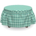 Lunarable Under The Sea Ottoman Cover Sea Elements Animals 2 Piece Slipcover Set with Ruffle Skirt for Square Round Cube Footstool Decorative Home Accent Standard Size Mint Green Navy Blue White