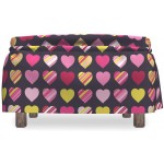 Lunarable Valentine's Day Ottoman Cover Line Heart 2 Piece Slipcover Set with Ruffle Skirt for Square Round Cube Footstool Decorative Home Accent Standard Size Multicolor