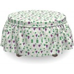 Lunarable Vine Ottoman Cover Leaves Swirls Grapes Country 2 Piece Slipcover Set with Ruffle Skirt for Square Round Cube Footstool Decorative Home Accent Standard Size Purple Green White