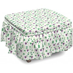 Lunarable Vine Ottoman Cover Leaves Swirls Grapes Country 2 Piece Slipcover Set with Ruffle Skirt for Square Round Cube Footstool Decorative Home Accent Standard Size Purple Green White