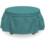 Lunarable Wave Ottoman Cover Floral Curly Lines Spirals 2 Piece Slipcover Set with Ruffle Skirt for Square Round Cube Footstool Decorative Home Accent Standard Size Pale Taupe and Teal