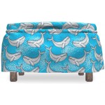Lunarable Whale Ottoman Cover Dotwork Style Maritime 2 Piece Slipcover Set with Ruffle Skirt for Square Round Cube Footstool Decorative Home Accent Standard Size Blue Dark Blue White