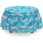 Lunarable Whale Ottoman Cover Dotwork Style Maritime 2 Piece Slipcover Set with Ruffle Skirt for Square Round Cube Footstool Decorative Home Accent Standard Size Blue Dark Blue White