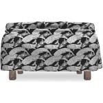 Lunarable Whale Ottoman Cover Flourish Ornamental Big Fish 2 Piece Slipcover Set with Ruffle Skirt for Square Round Cube Footstool Decorative Home Accent Standard Size Charcoal Grey White and Grey
