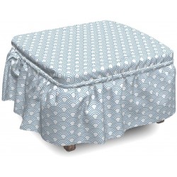Lunarable White Ottoman Cover Abstract Ocean Waves 2 Piece Slipcover Set with Ruffle Skirt for Square Round Cube Footstool Decorative Home Accent Standard Size Blue White