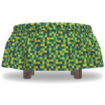 Lunarable Yellow and Blue Ottoman Cover Retro Style Grid 2 Piece Slipcover Set with Ruffle Skirt for Square Round Cube Footstool Decorative Home Accent Standard Size Indigo Petrol Blue Lime Green