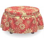 Lunarable Yellow and Red Ottoman Cover Botanical Design 2 Piece Slipcover Set with Ruffle Skirt for Square Round Cube Footstool Decorative Home Accent Standard Size Pale Yellow Dark Coral