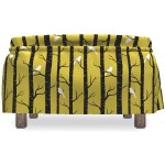 Lunarable Yellow Ottoman Cover Birds and Trees Nature 2 Piece Slipcover Set with Ruffle Skirt for Square Round Cube Footstool Decorative Home Accent Standard Size White Black and Amber
