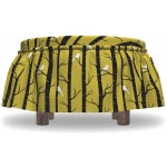 Lunarable Yellow Ottoman Cover Birds and Trees Nature 2 Piece Slipcover Set with Ruffle Skirt for Square Round Cube Footstool Decorative Home Accent Standard Size White Black and Amber