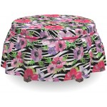 Lunarable Zebra Print Ottoman Cover Tropical Flowers Garden 2 Piece Slipcover Set with Ruffle Skirt for Square Round Cube Footstool Decorative Home Accent Standard Size Red Pink Black White
