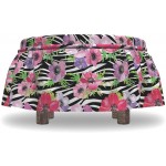 Lunarable Zebra Print Ottoman Cover Tropical Flowers Garden 2 Piece Slipcover Set with Ruffle Skirt for Square Round Cube Footstool Decorative Home Accent Standard Size Red Pink Black White
