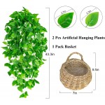 2 Pcs Artificial Hanging Plants with One Basket 3.6ft Fake Ivy Vine Hanging Greenery Plants for Home Decor Indoor Outdoor Garden Room Wedding Decoration Ivy Leaves 1 Basket Included