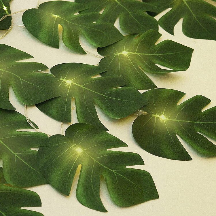 20 LED Monstera Leaf String Lights Tropical Artificial Rattan Palm Leaves Wall Hanging Vine Leaf Summer Decoration for Outdoor Indoor Hawaiian Luau Party Jungle Beach Theme Table Home Decorations