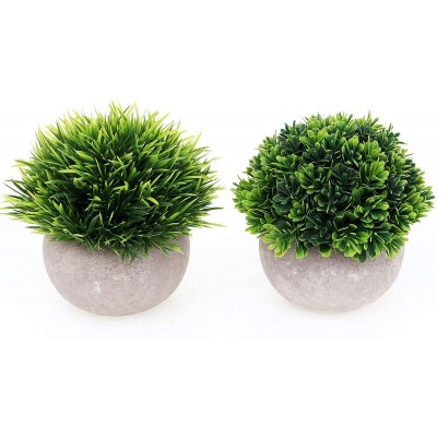 2PCS Potted Fake Plant for Bathroom Home Office Decor Small Artificial Plants in Pots for Home Decor Office Desk or Floating Shelf Grass Shrubs