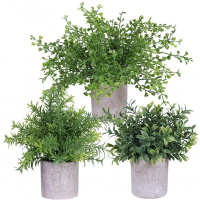 3 Pack Mini Potted Plants Artificial Green Eucalyptus Boxwood Rosemary Greenery in Pots Faux Potted Herbs Small Houseplants 8.4"-9.3" Tall for Indoor Greenery Home Bedroom Kitchen Farmhouse Decor
