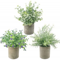 3 Pack Potted Fake Plants-Artificial Plants Artificial Plants & Greenery Potted with Green Oldenlandia Diffusa，Green Eucalyptus&Purple Gypsophila for Home Decor Room Office Decor